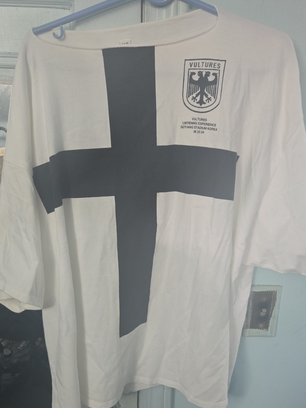 Yeezy White Short-Sleeve T-Shirt with Black Cross Graphic